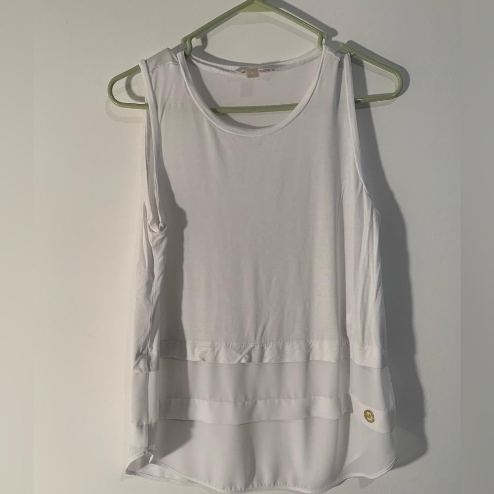 Michael Kors Medium White Sleeveless Top Sheer Bottom Shirt Business Casual